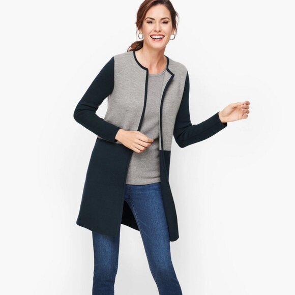 Talbots Merino Blend Colorblock Sweater Jacket Size Large Business Casual - Picture 1 of 9
